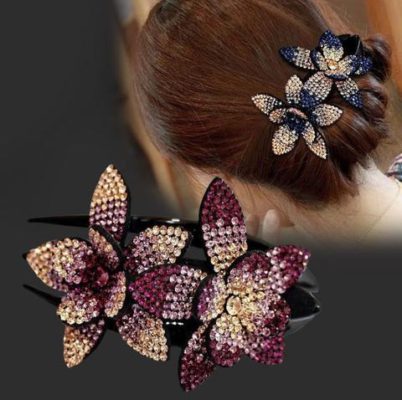 Rhinestone Double Flower Hair Clip