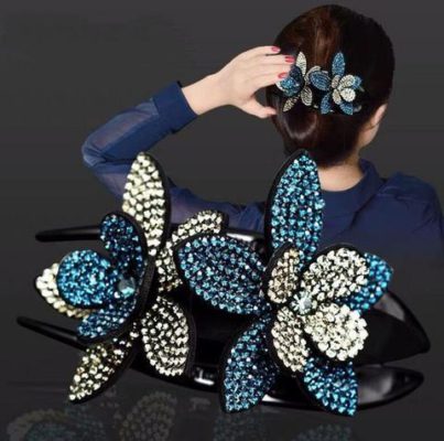 Rhinestone Double Flower Hair Clip