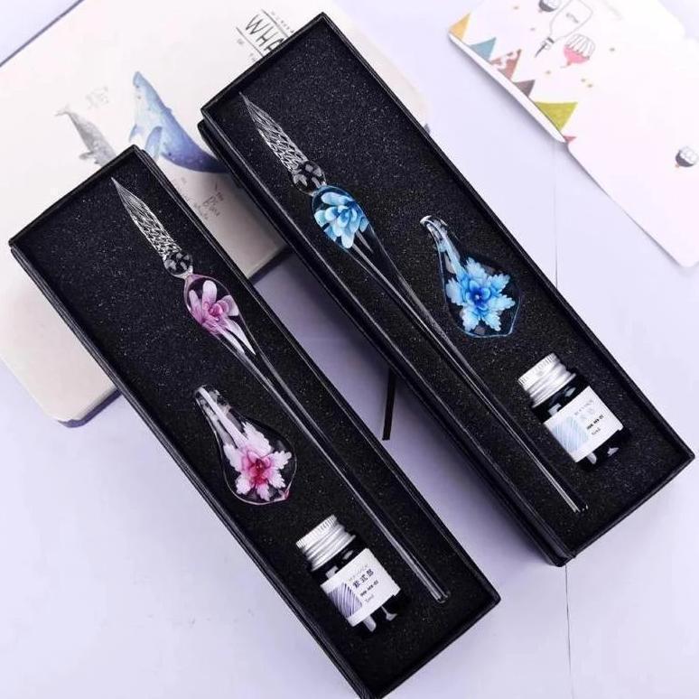 Glass Calligraphy Pen Set with Ink and Pen Rest - Online Molooco Shop