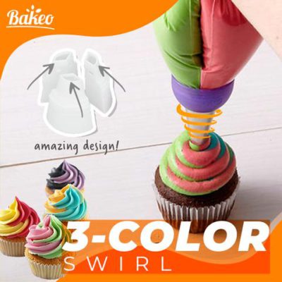 Bakeo Tri-Color Pastry Nozzle,cake decorating tools,cake making tools,funnel cake tools,cake flower making tools