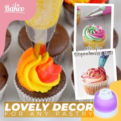 Bakeo Tri-Color Pastry Nozzle,cake decorating tools,cake making tools,funnel cake tools,cake flower making tools