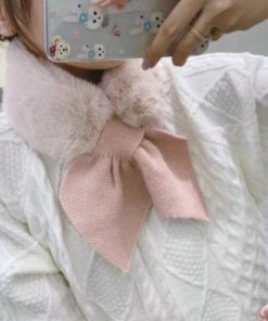 Peach Heart Polka Dot Plush Scarf