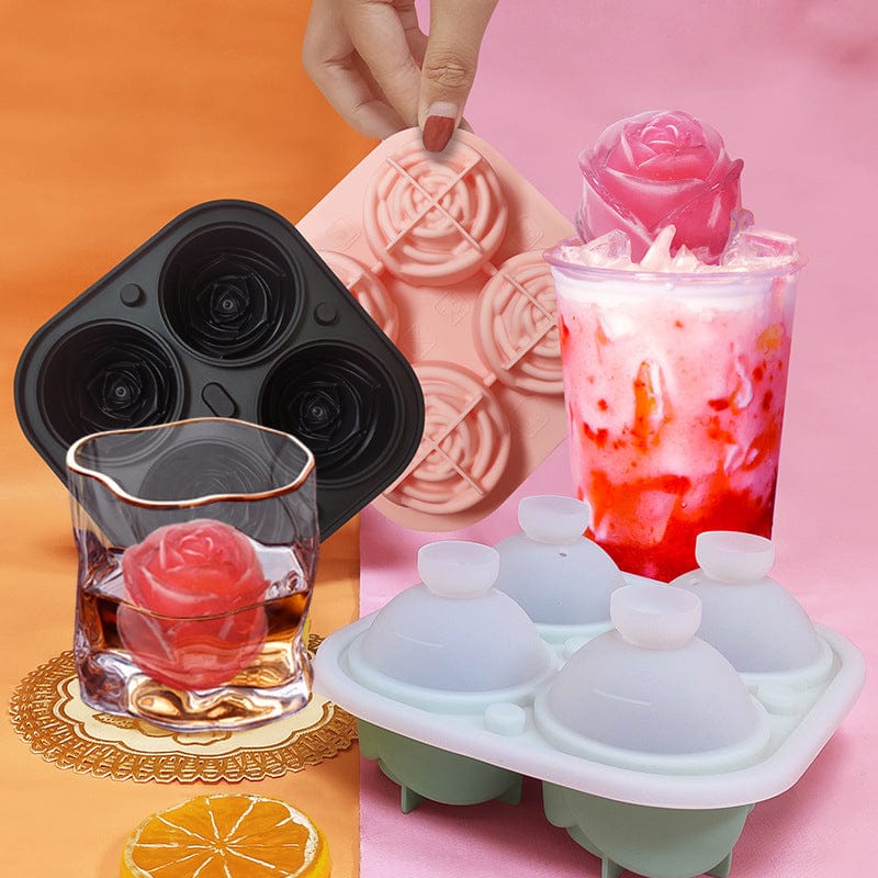 4 Grid Rose Flower Ice Cube Maker Silicone Ice Cube Mould Rose