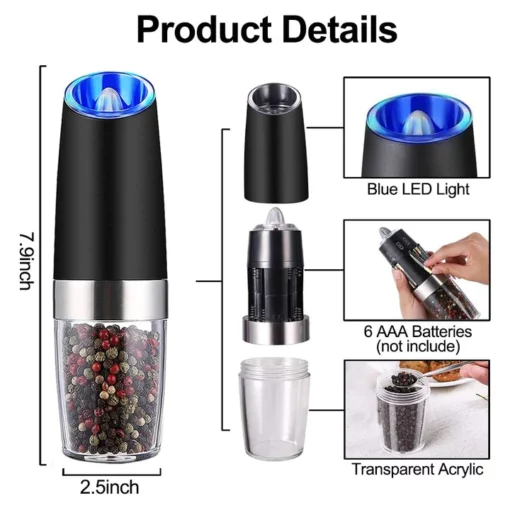 Automatic Electric Gravity Induction Salt And Pepper Grinder