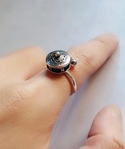 Buddhist Tibetan Prayer Wheel Ring OM Mantra Lotus Floral Ring