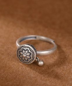 Buddhist Tibetan Prayer Wheel Ring OM Mantra Lotus Floral Ring