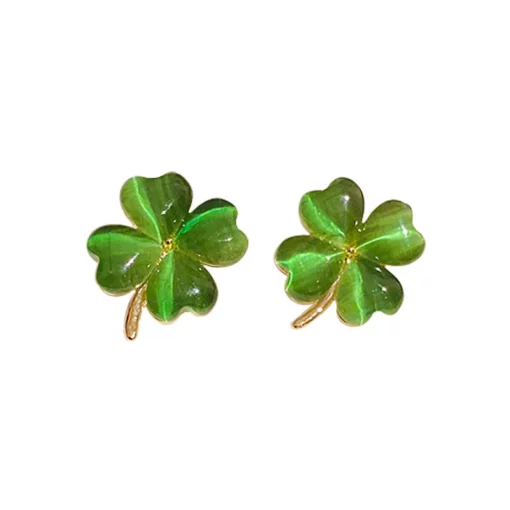 Opal Lucky Four Leaf Clover Earrings