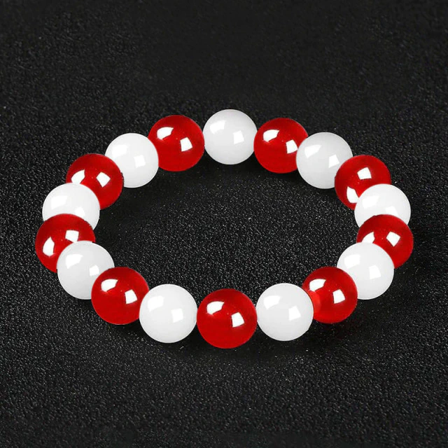 Kyo Sohma Anime Red White Bracelet, Red Black Onyx White