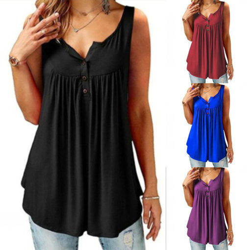 Comfy Loose Button Sleeveless Tank Top