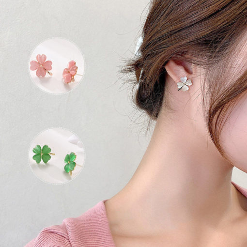 Opal Lucky Four Leaf Clover Earrings