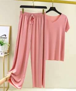 Soft Comfortable Ice Silk Short Sleeve T-Shirt Two Piece Set Loose Wide-leg Pants