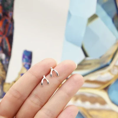 Silver & Gold Wishbone Stud Earrings