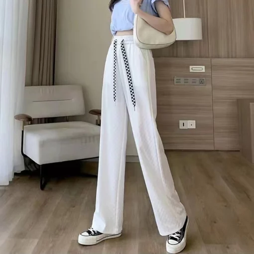 Ice Silk Checkered Wide Leg Pants