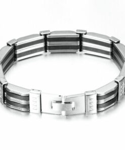 Luxury Black Silicone Stainless Steel Bracelet Men