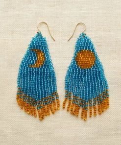 Beaded Earrings Moon Crescent Fringe