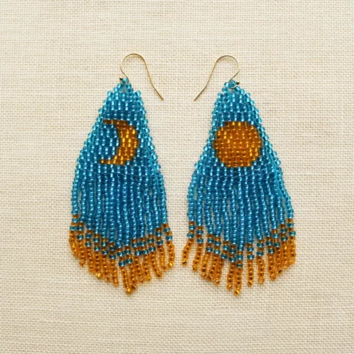 Beaded Earrings Moon Crescent Fringe