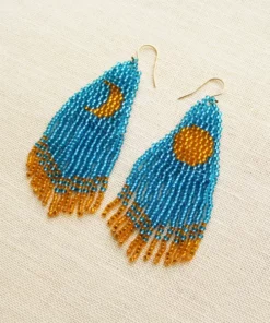 Beaded Earrings Moon Crescent Fringe