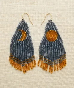 Beaded Earrings Moon Crescent Fringe