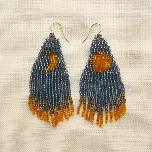 Beaded Earrings Moon Crescent Fringe