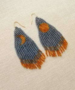 Beaded Earrings Moon Crescent Fringe