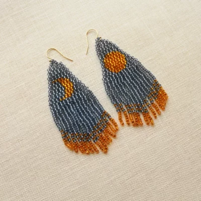 Beaded Earrings Moon Crescent Fringe