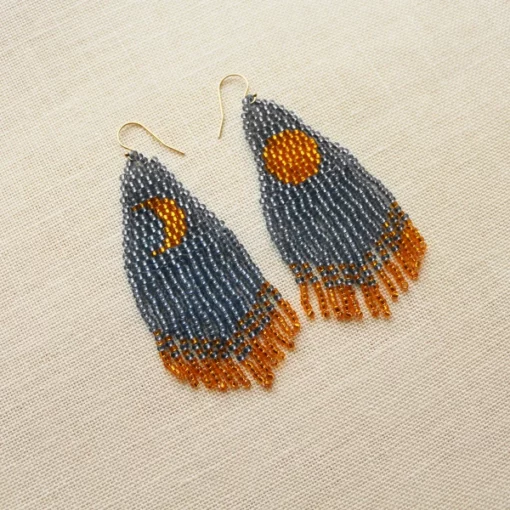 Beaded Earrings Moon Crescent Fringe