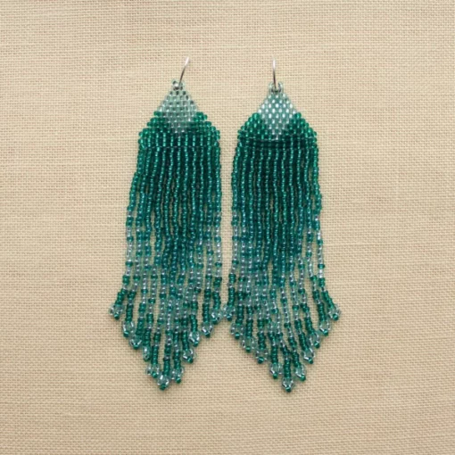 Beaded Earrings Emerald Fringe Earrings