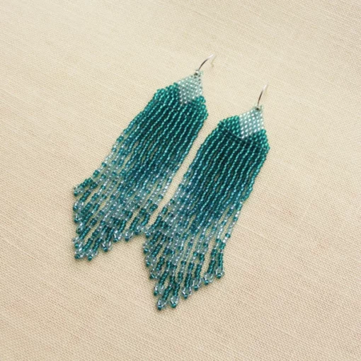 Beaded Earrings Emerald Fringe Earrings