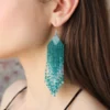 Beaded Earrings Emerald Fringe Earrings