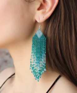 Beaded Earrings Emerald Fringe Earrings