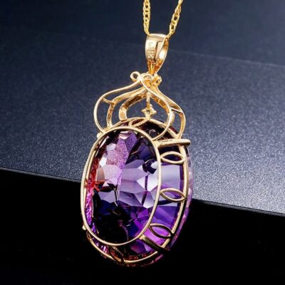 Amethyst Oval Crystal Gemstone Necklace