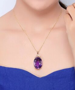 Amethyst Oval Crystal Gemstone Necklace