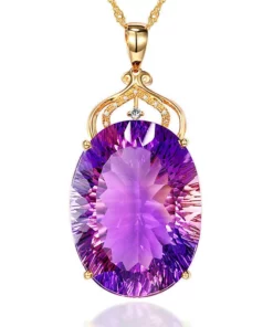 Amethyst Oval Crystal Gemstone Necklace