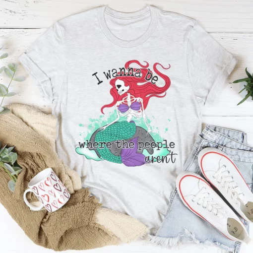 I Wanna Be Where The People Aren't Skull Mermaid Tee