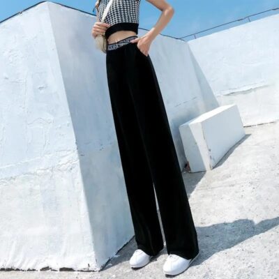 Ice Silk High Waist Wide Leg Pants