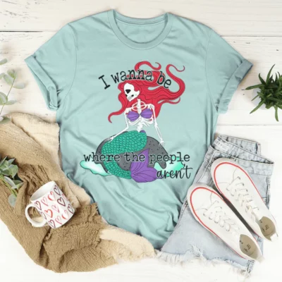 I Wanna Be Where The People Aren't Skull Mermaid Tee