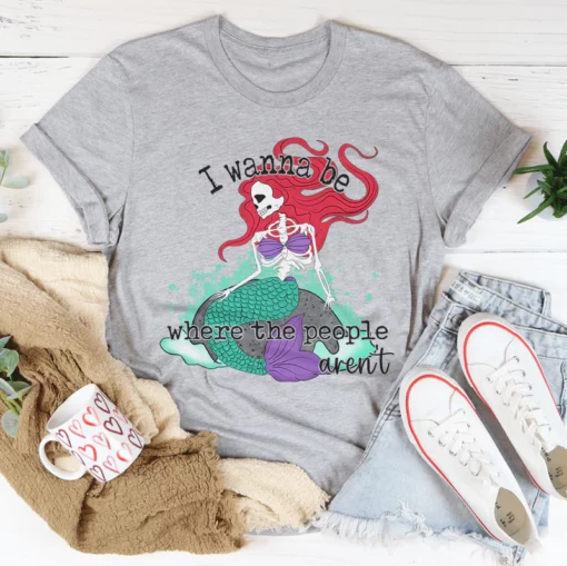 I Wanna Be Where The People Aren't Skull Mermaid Tee