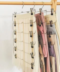 Space Saving Multi Pants Hanger With Clips