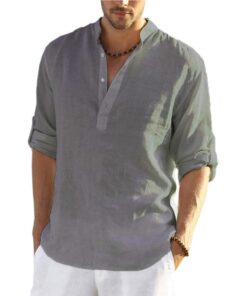 Men's Linen Simple Design Long Sleeve Shirt