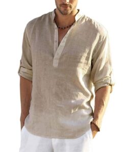 Men's Linen Simple Design Long Sleeve Shirt