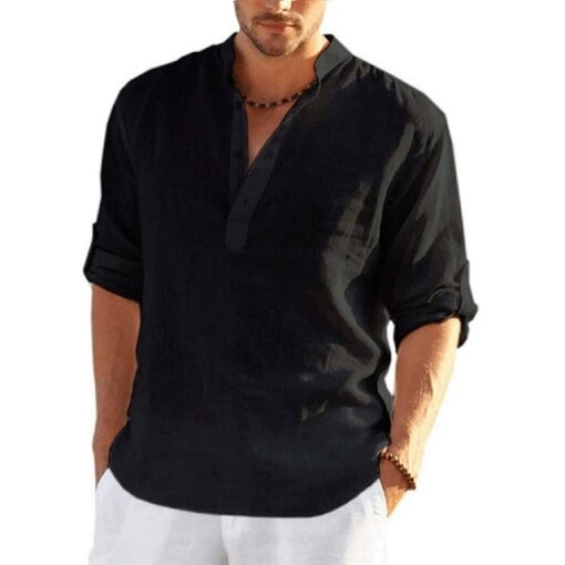 Men's Linen Simple Design Long Sleeve Shirt