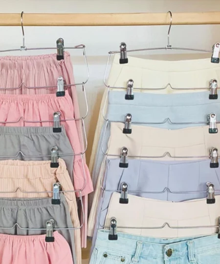 Space Saving Multi Pants Hanger With Clips