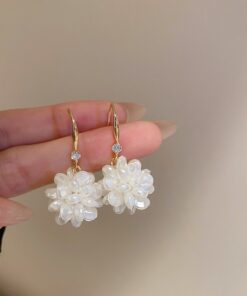 White Flower Peony Earrings For Women