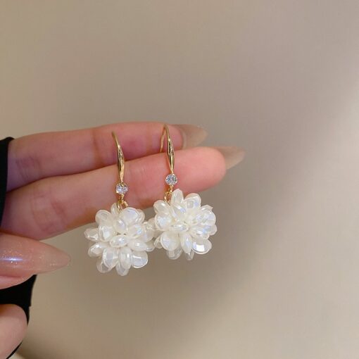 White Flower Peony Earrings For Women