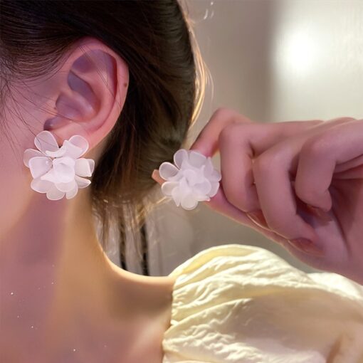 White Flower Peony Earrings For Women