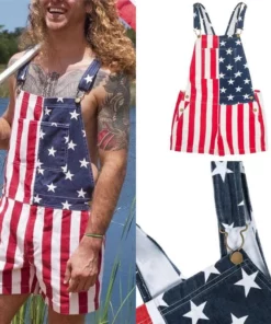 American Flag Overalls Shorts