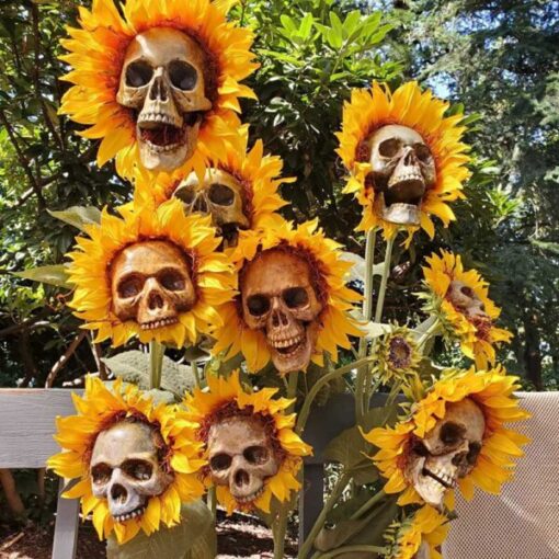 Halloween Scary Sunflower Skull