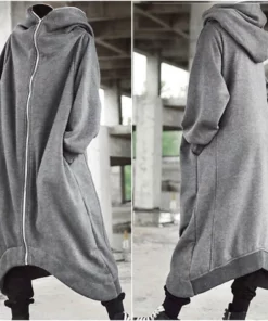 Unisex Long Sleeve Hooded Long Coat