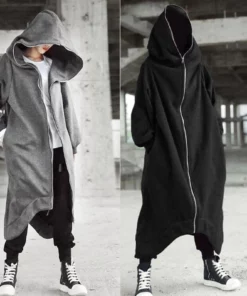 Unisex Long Sleeve Hooded Long Coat