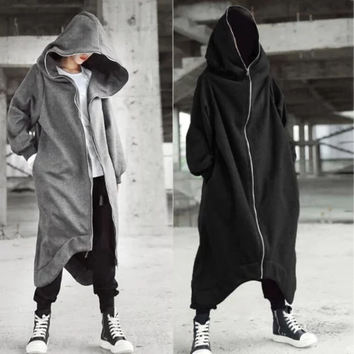 Unisex Long Sleeve Hooded Long Coat